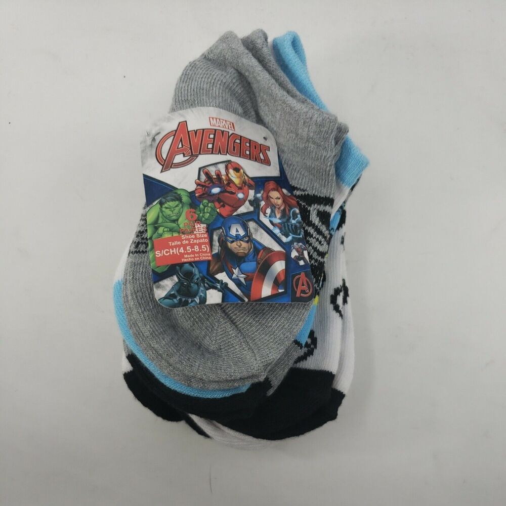 Marvel Avengers Boys No Show Socks Size Small 4.5-8.5 NEW Six Pair